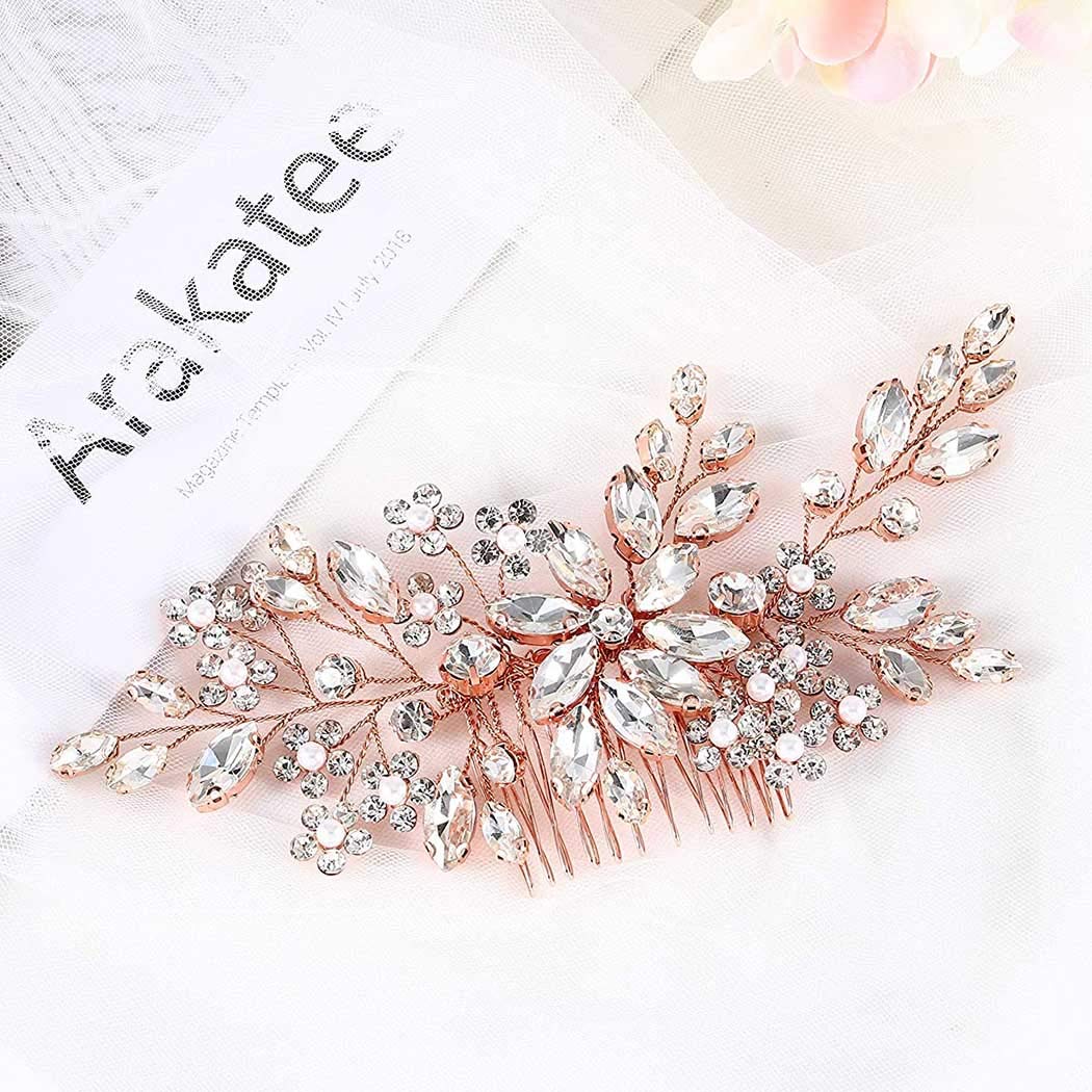 Elegant Rose Gold Crystal Bridal Hair Comb with Rhinestones - Wedding Hair Accessories for Brides & Women | Perfect for Weddings, Prom, and Special Occasions