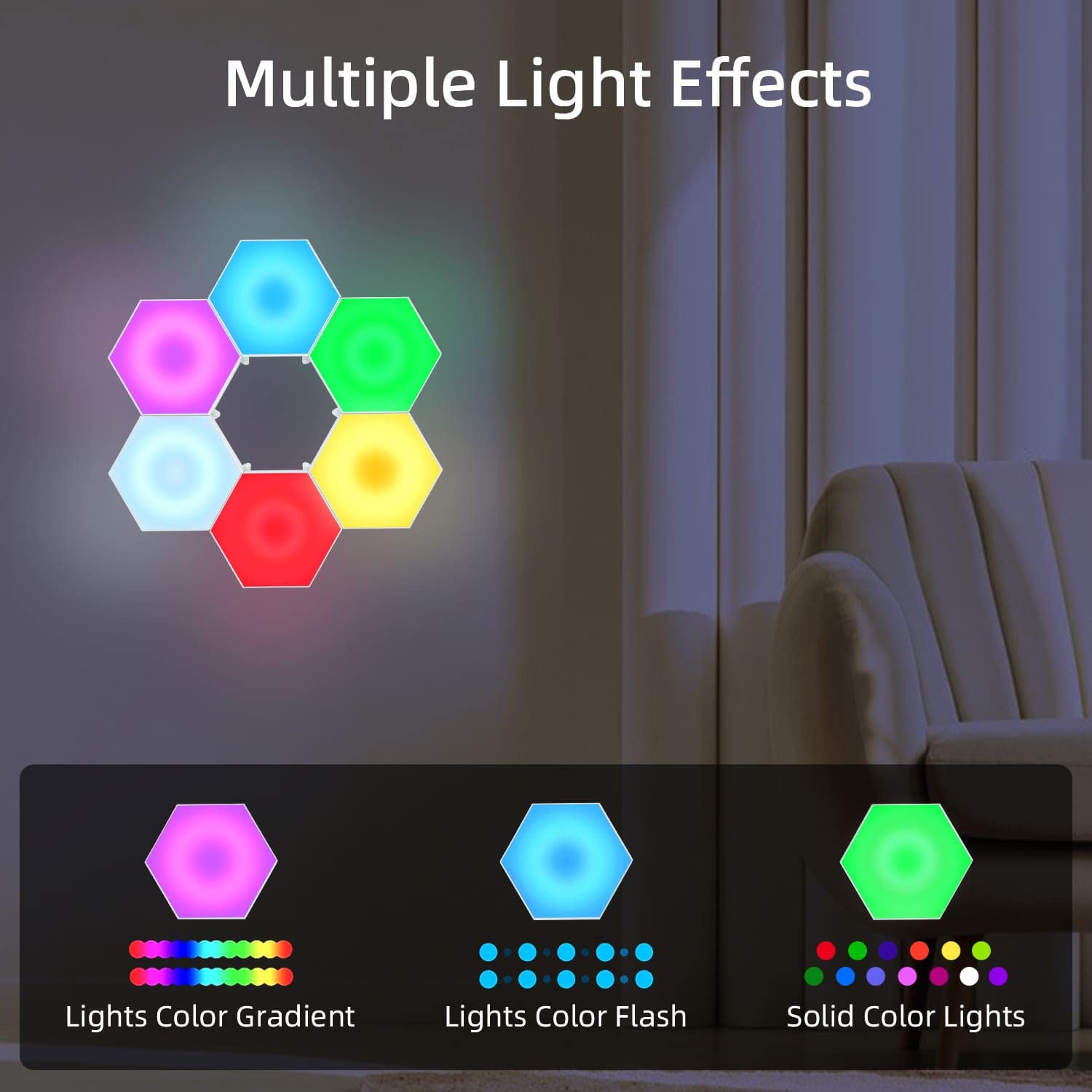Mcbazel 6-Pack Hexagon RGB LED Panel Lights with Remote Control - Smart Wall Light for Gaming Setup, Home Bar, Party & Wall Decoration | Dimmable Mood Lighting for Bedroom, Living Room & Office