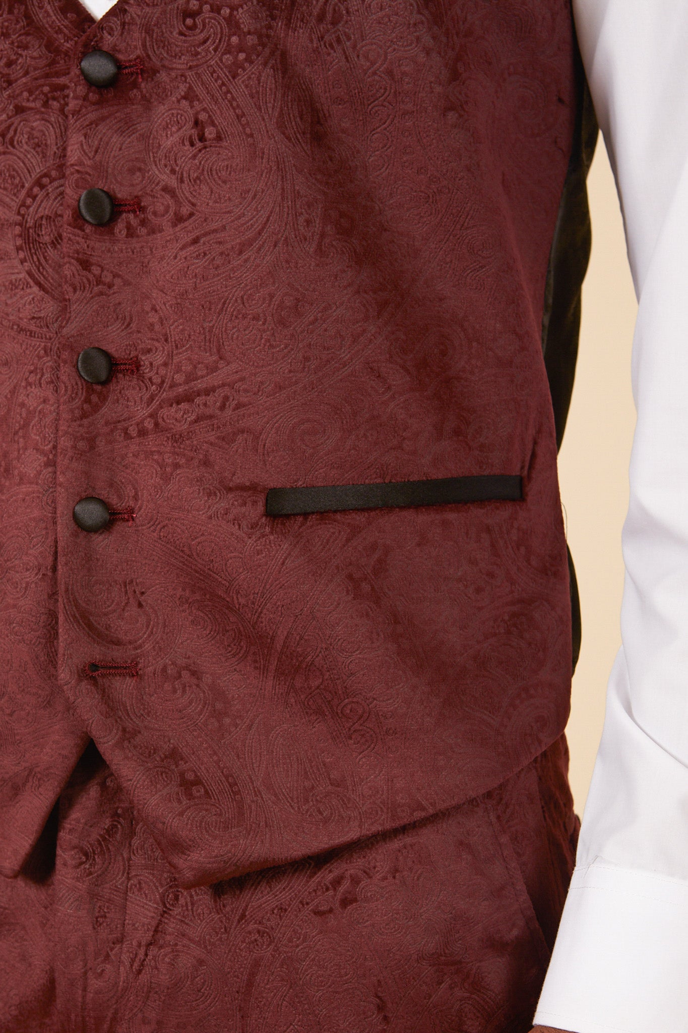 SIMON Wine Velvet Jacquard Three Piece Suit for Men - Elegant Formal Wear for Weddings, Business Meetings & Special Occasions