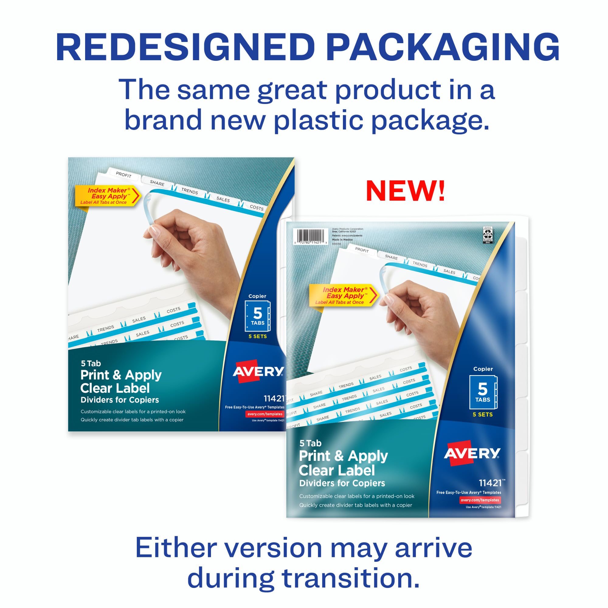 Avery 5-Tab Binder Dividers with Easy Peel Clear Labels - White Tabs for Copiers & Index Maker - 5 Sets (11421) - Perfect for Office Organization, School Projects & Document Filing