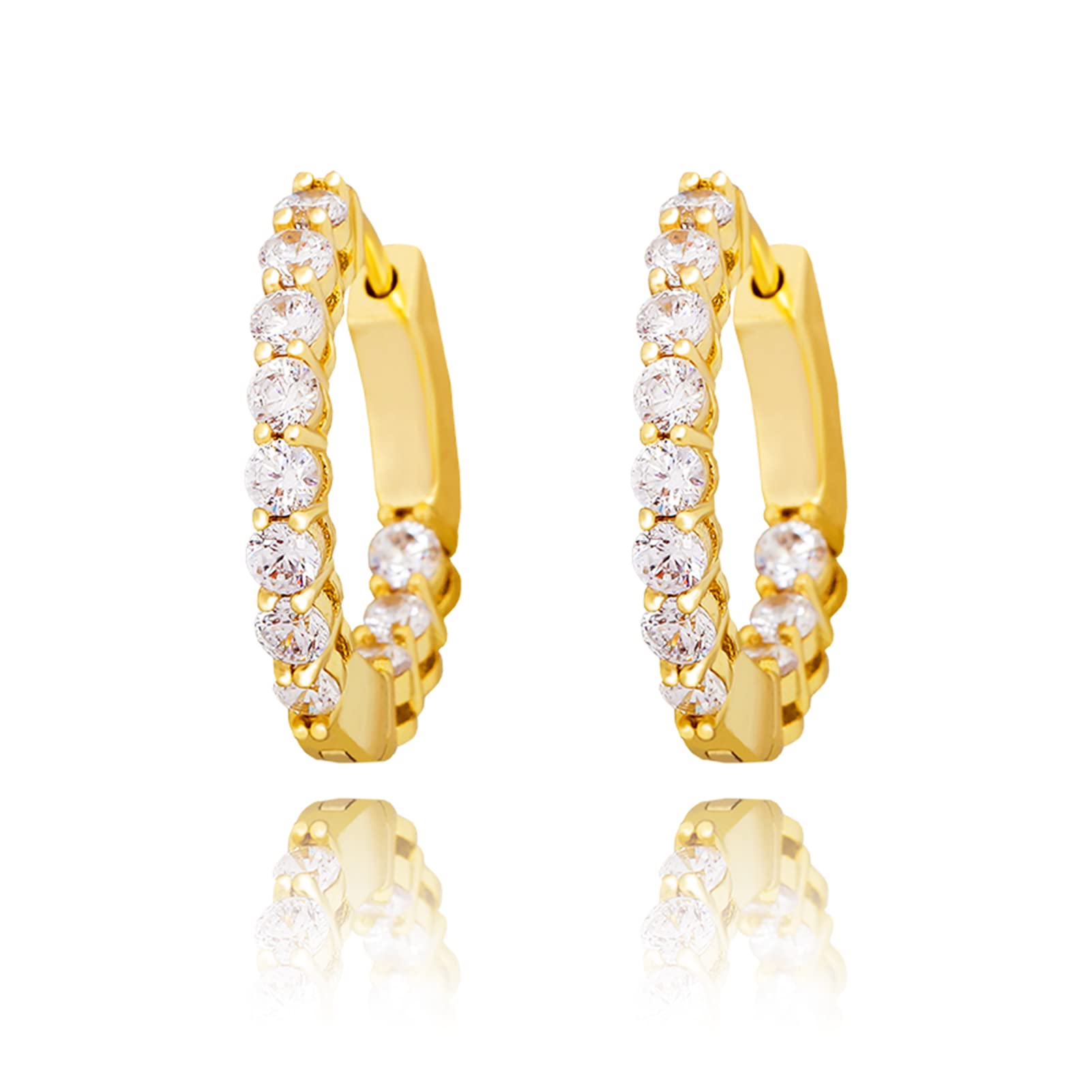 14K Gold & Silver Hoop Earrings for Men & Women – 5A+ Cubic Zirconia Diamond Huggie Earrings – Hypoallergenic Cartilage & Cuff Earrings – Perfect for Parties, Weddings & Everyday Wear
