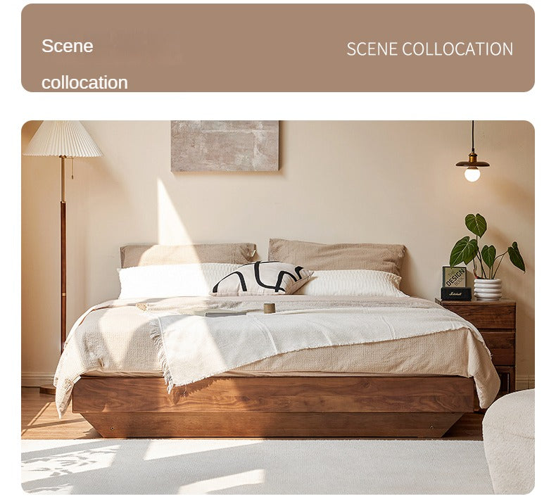 Solid Black Walnut Wood Platform Bed - No Headboard, Box Spring Free - Perfect for Modern Bedrooms & Minimalist Home Decor