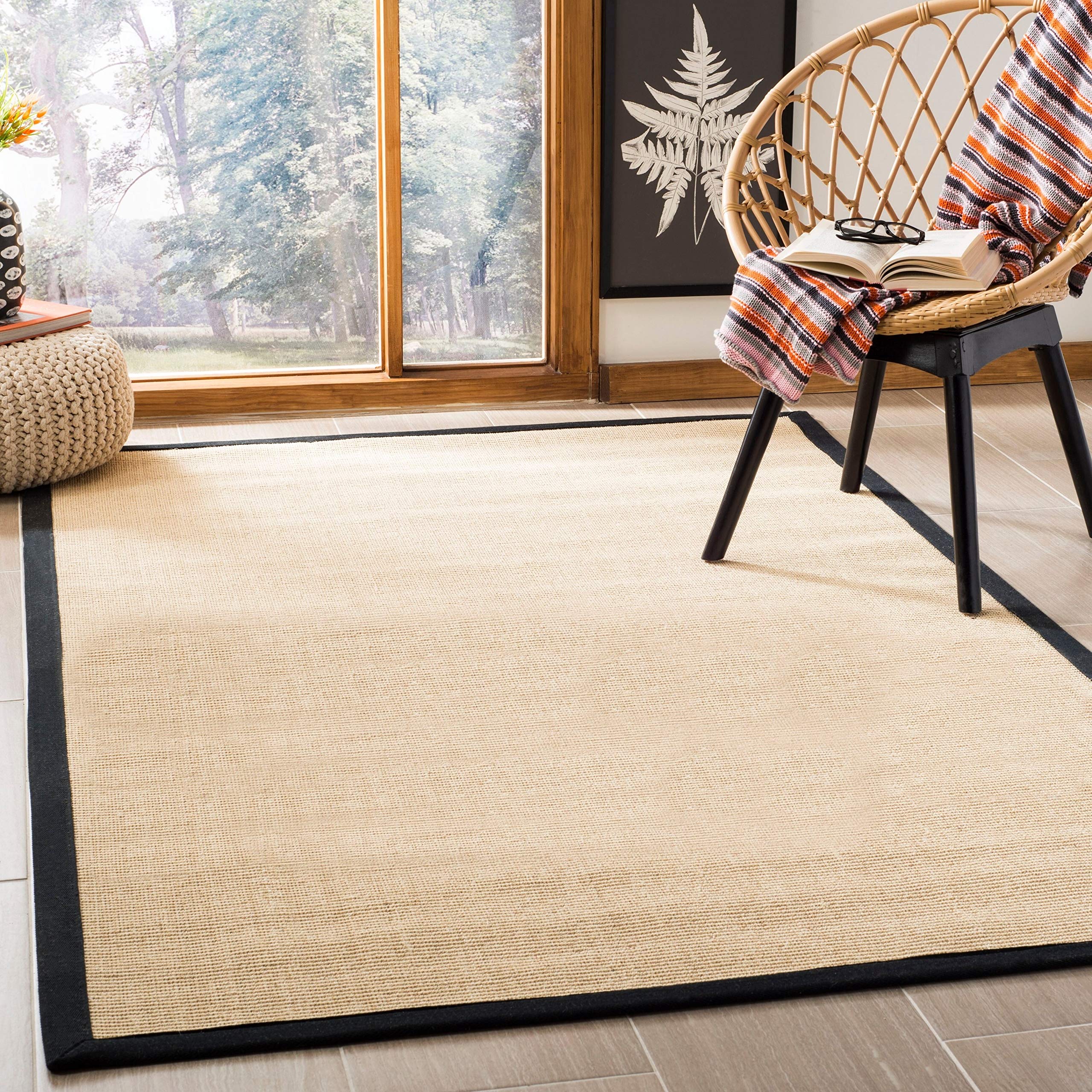 SAFAVIEH Natural Fiber Collection Area Rug - 6' Square, Maize & Wheat, Border Sisal Design, Easy Care, Non-Slip - Perfect for Living Room, Bedroom, Dining Room & High Traffic Areas (NF441K)