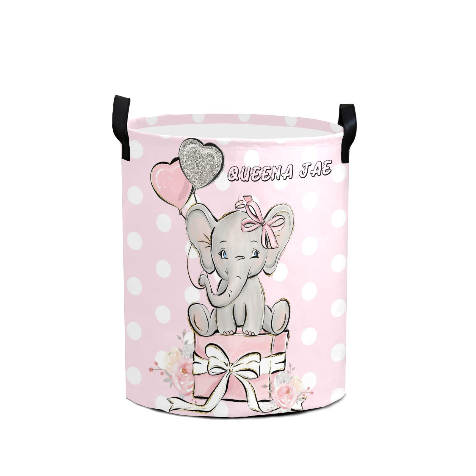 Elephant Pink Silver Glitter Balloons Storage Bin - Waterproof Oxford Fabric Laundry Hamper & Organizer for Clothes, Toys, Gifts | Perfect for Nursery, Bedroom & Home Organization