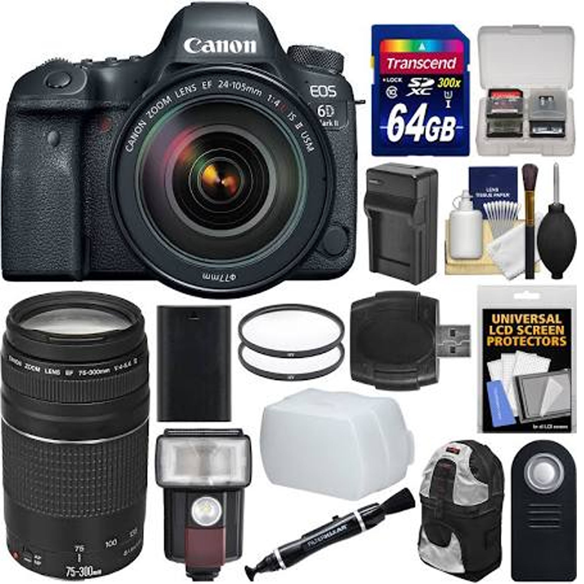 Canon EOS 6D Mark II DSLR Camera Bundle with 24-105mm f/4L II & 75-300mm III Lenses - Professional Photography Kit for Travel, Portraits, and Wildlife Shooting