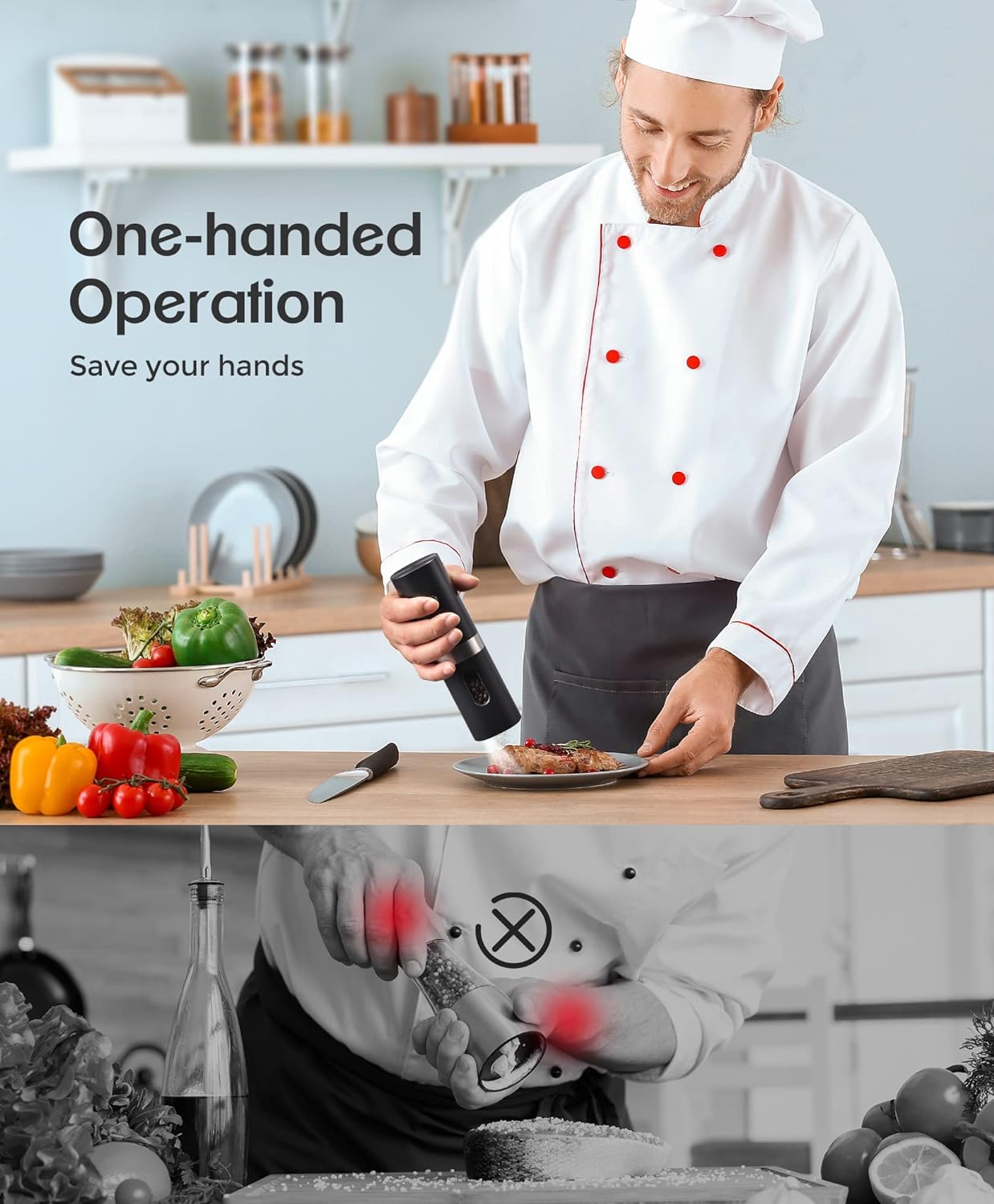 Rechargeable Electric Salt and Pepper Grinder Set - 2 Pack Stainless Steel Automatic Mill with Adjustable Coarseness - Perfect for Kitchen, Dining Table & Outdoor Cooking