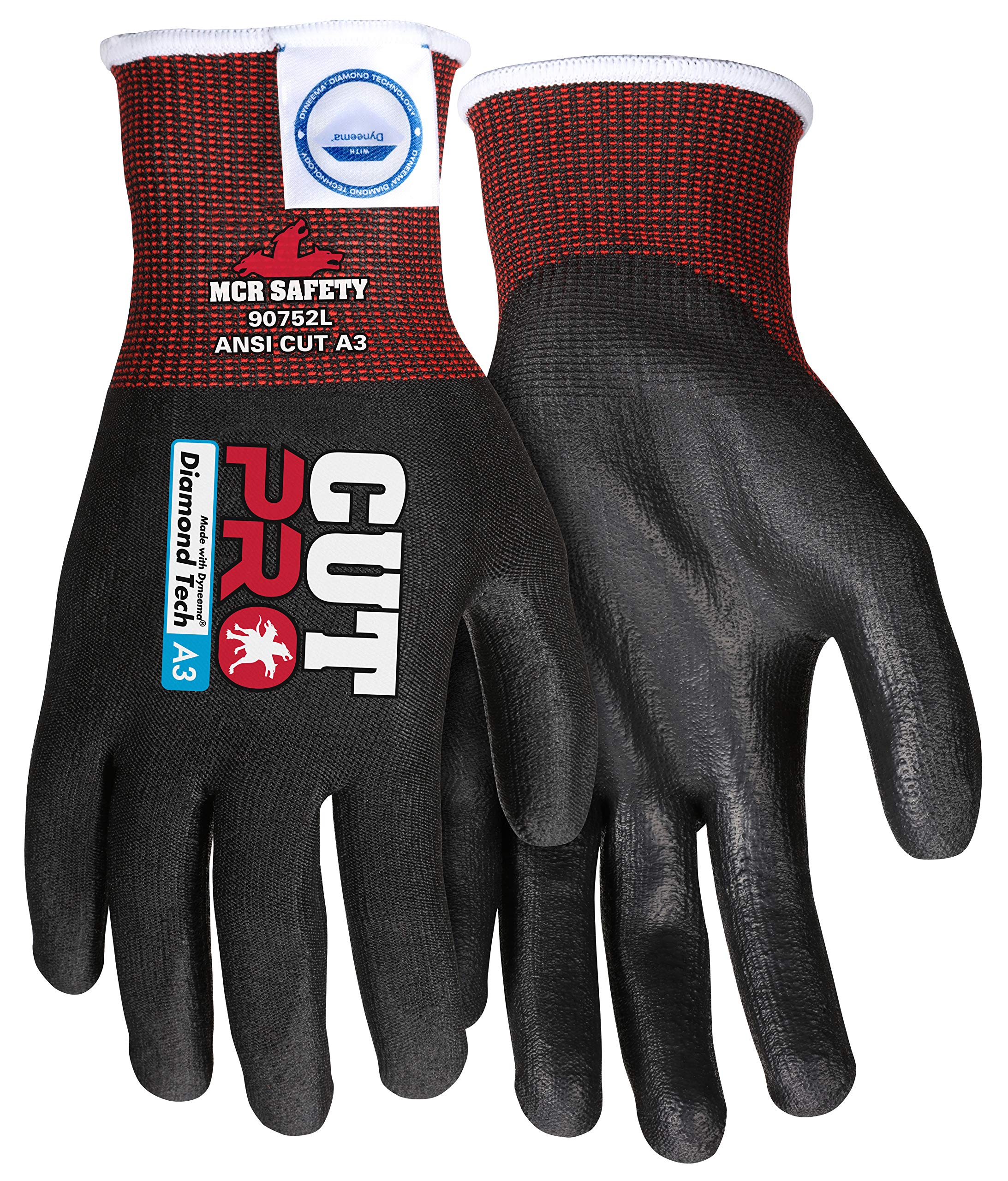 **MCR Safety 90752XXL Cut Pro 15 Gauge Dyneema Diamond Work Gloves - Polyurethane Coated Palm & Fingertips for Cut Protection - XX-Large Size - Ideal for Construction, Welding & Heavy-Duty Tasks**