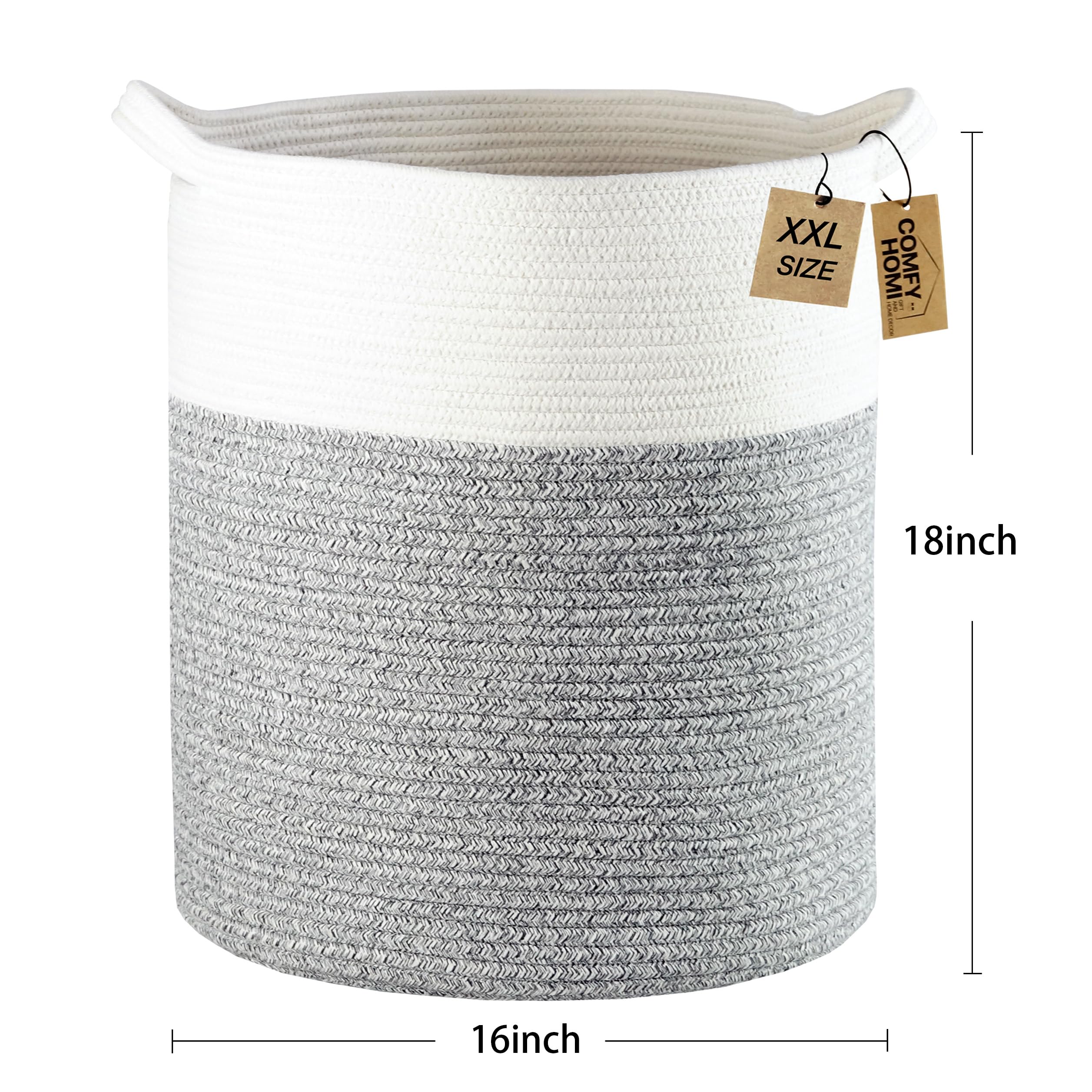 COMFY-HOMI 4-Piece Woven Rope Basket Set - 1 Large Laundry Basket (21x21x13.6