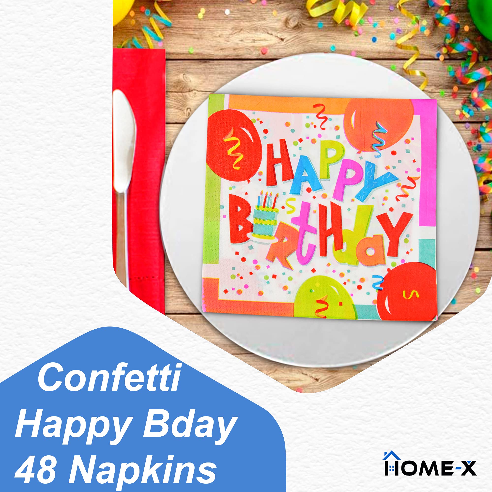 Happy Birthday Napkins - 48pc Confetti Paper Napkins for Birthday Party Decorations, Double Layer 6.5
