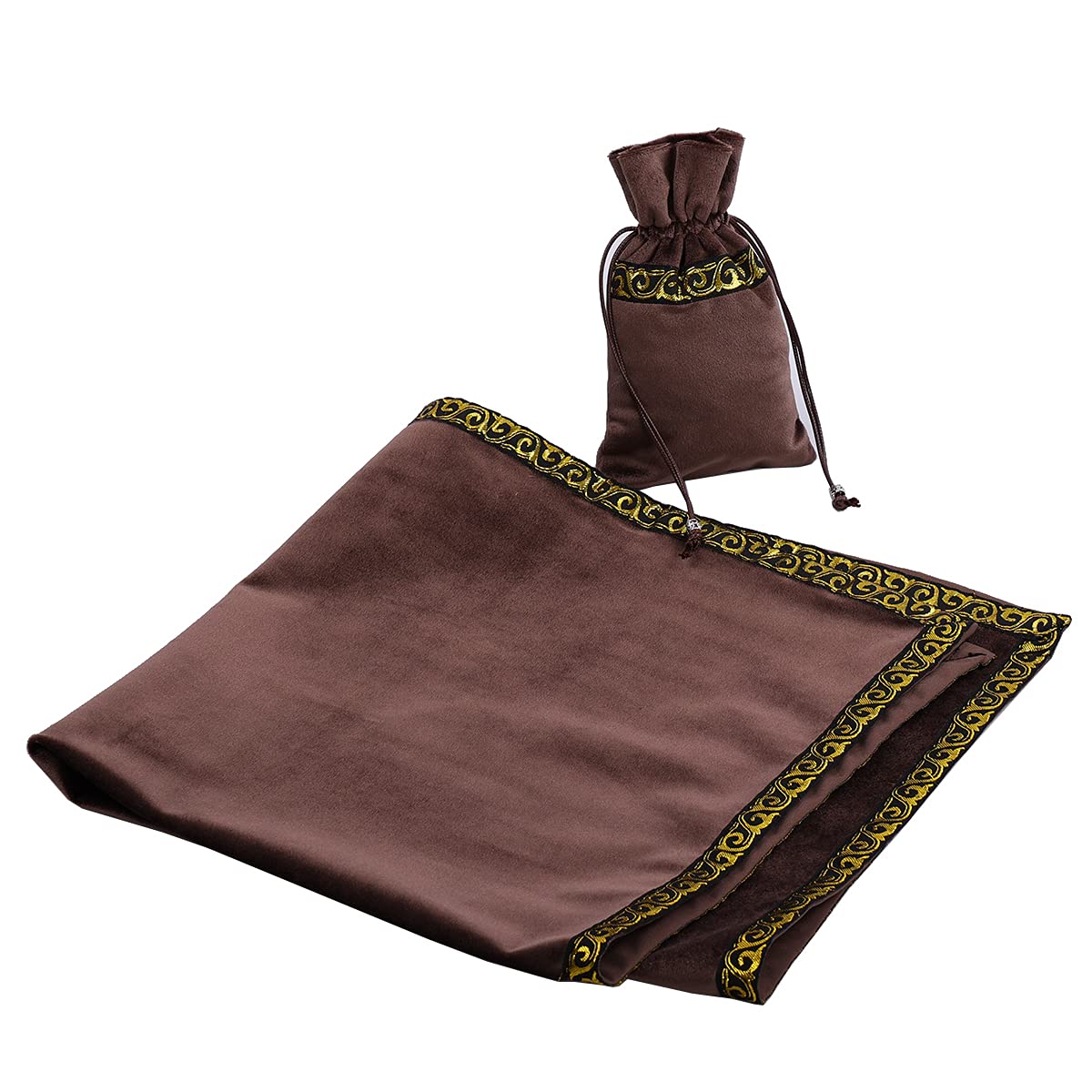 BLESSUME Tarot Reading Cloth - Wiccan Altar Velvet Divination Square with Pouch (Coffee) for Psychic Readings, Rituals & Spiritual Practices