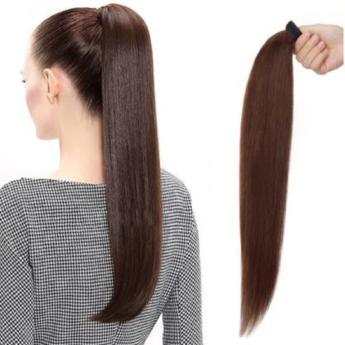 Abrish Straight Brown Stylish Synthetic Ponytail Hair Extension for Women - Perfect for Parties, Weddings & Everyday Wear