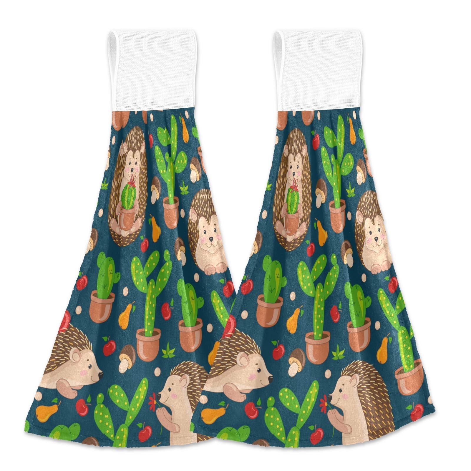 Cute Hedgehog Cactus Mushroom Hanging Kitchen Towels Set of 2 - Fast Drying, Absorbent Dish Cloths for Kitchen & Bathroom - Perfect for Cooking, Cleaning, and Decorating (20400294)