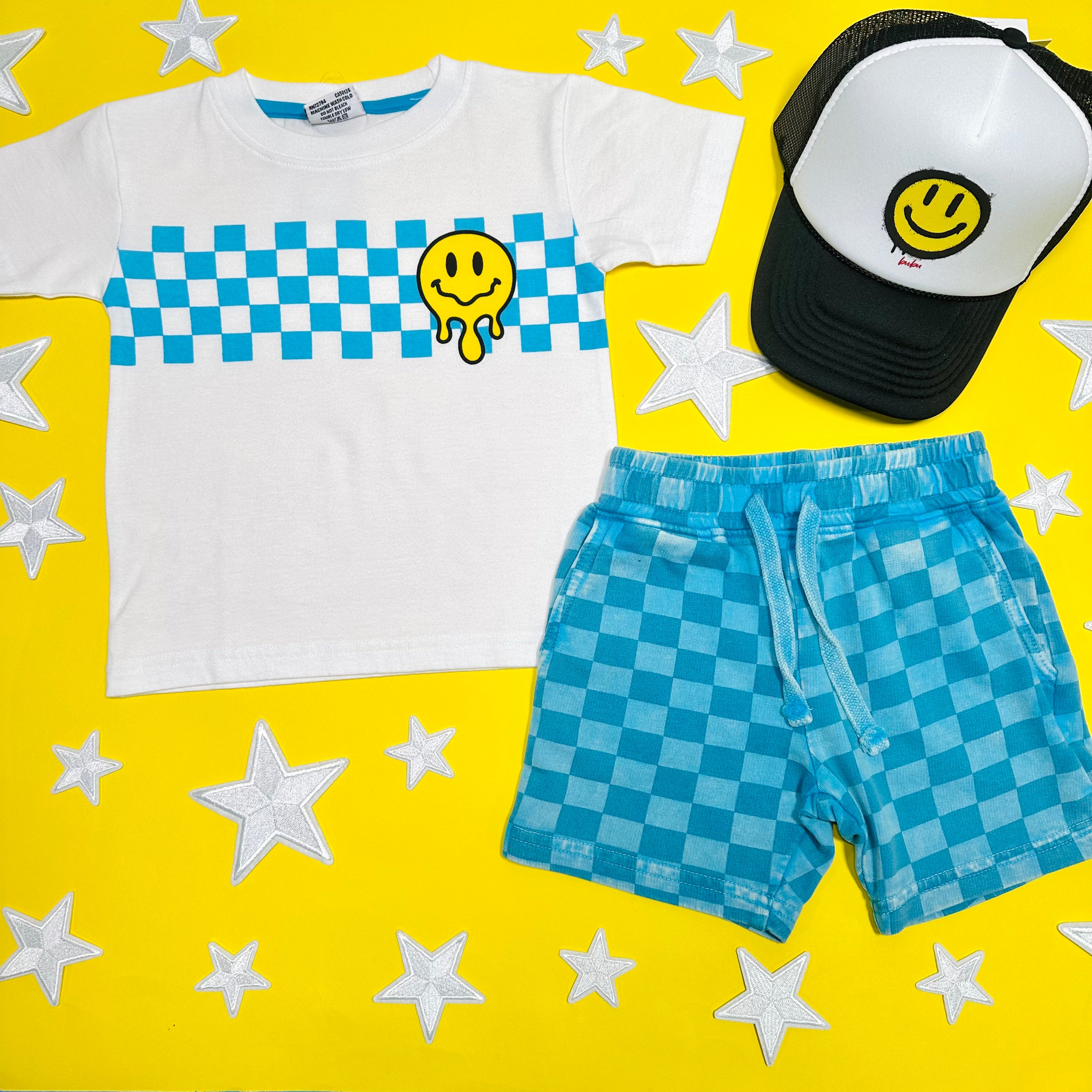 Drip Smiley Checkered T-Shirt - Trendy Graphic Tee for Men & Women - Perfect for Casual Wear, Street Style & Everyday Outfits