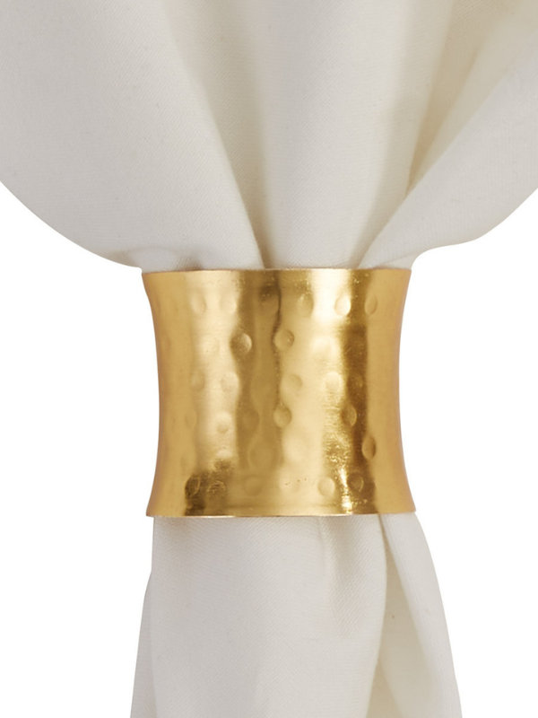 Hammered Gold Napkin Ring Set - Elegant Table Decor for Weddings, Parties & Holiday Dining - Premium Stainless Steel Cuff Rings (12 Pack)