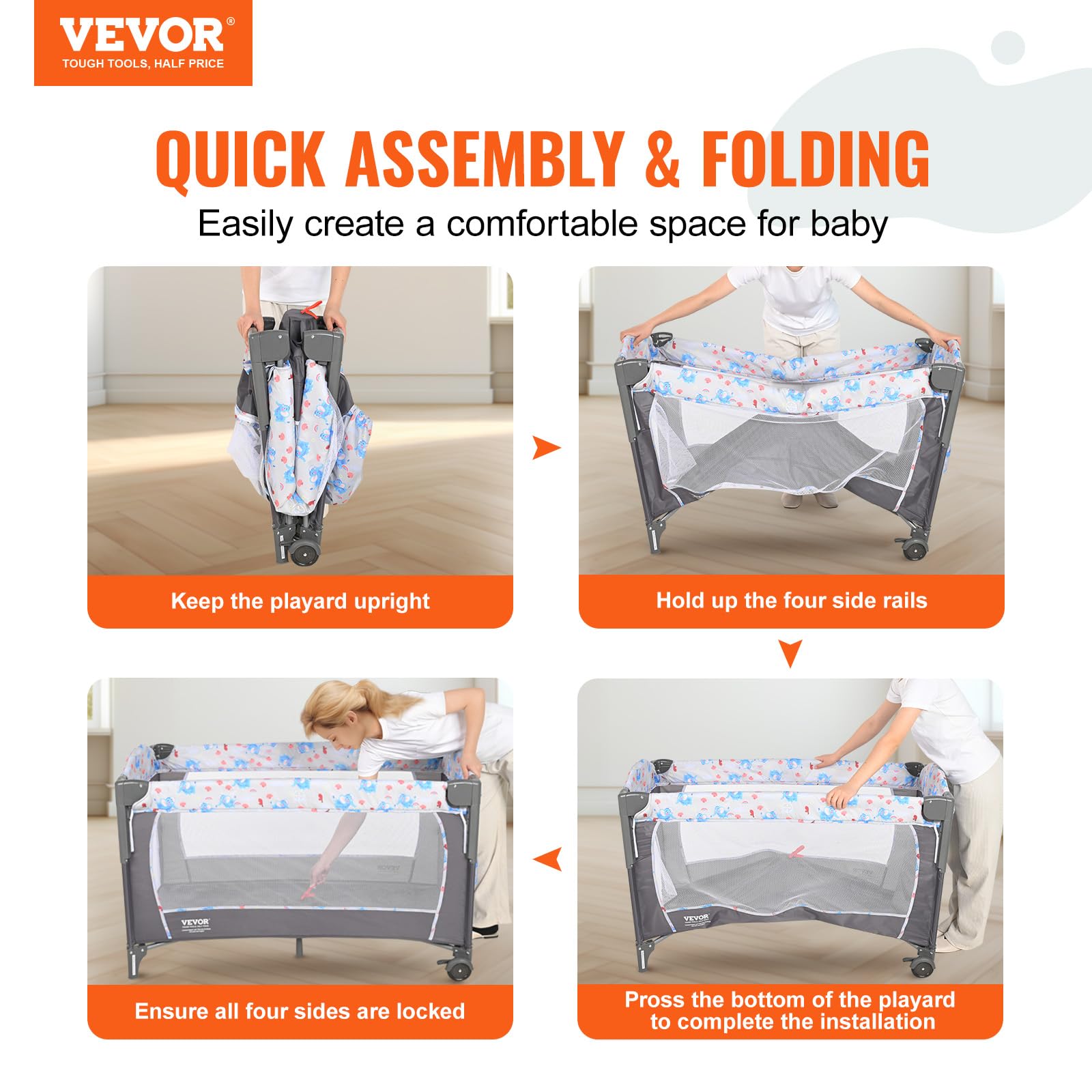VEVOR Portable Baby Bassinet & Playard with Changing Table, Mosquito Net & Wheels - Foldable Bedside Sleeper Crib for Newborns & Infants - Perfect for Nursery, Travel & Co-Sleeping
