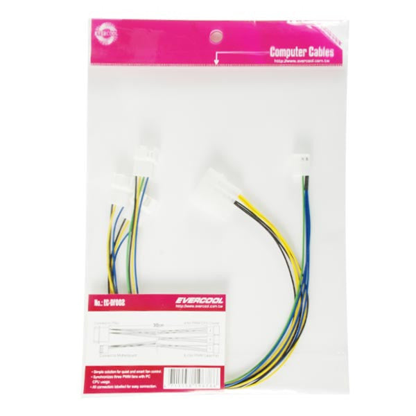 Evercool PWM Fan Splitter Cable - Connect 3 Fans to Single Motherboard Header (EC DF002) for PC Cooling & Case Airflow Optimization