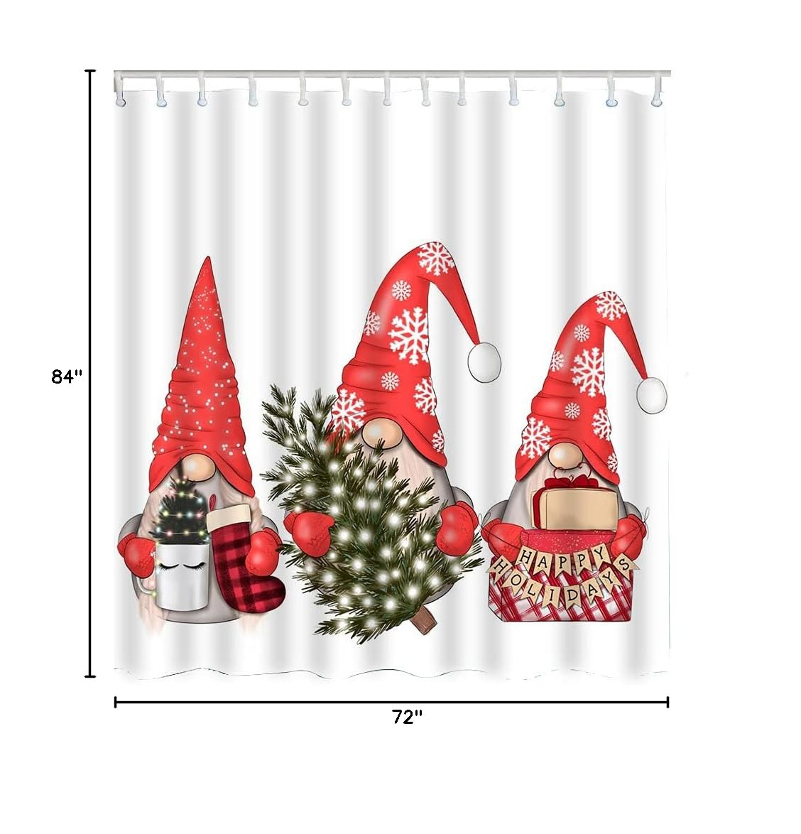 WONDERTIFY Christmas Gnome Shower Curtain - Waterproof Holiday Bathroom Decor with Shining Pine Tree, Snowflake & Santa Hat Design - 72x84 Inch for Festive Home Decor | Perfect for Christmas Bathroom, Guest Room & Holiday Party Decorations