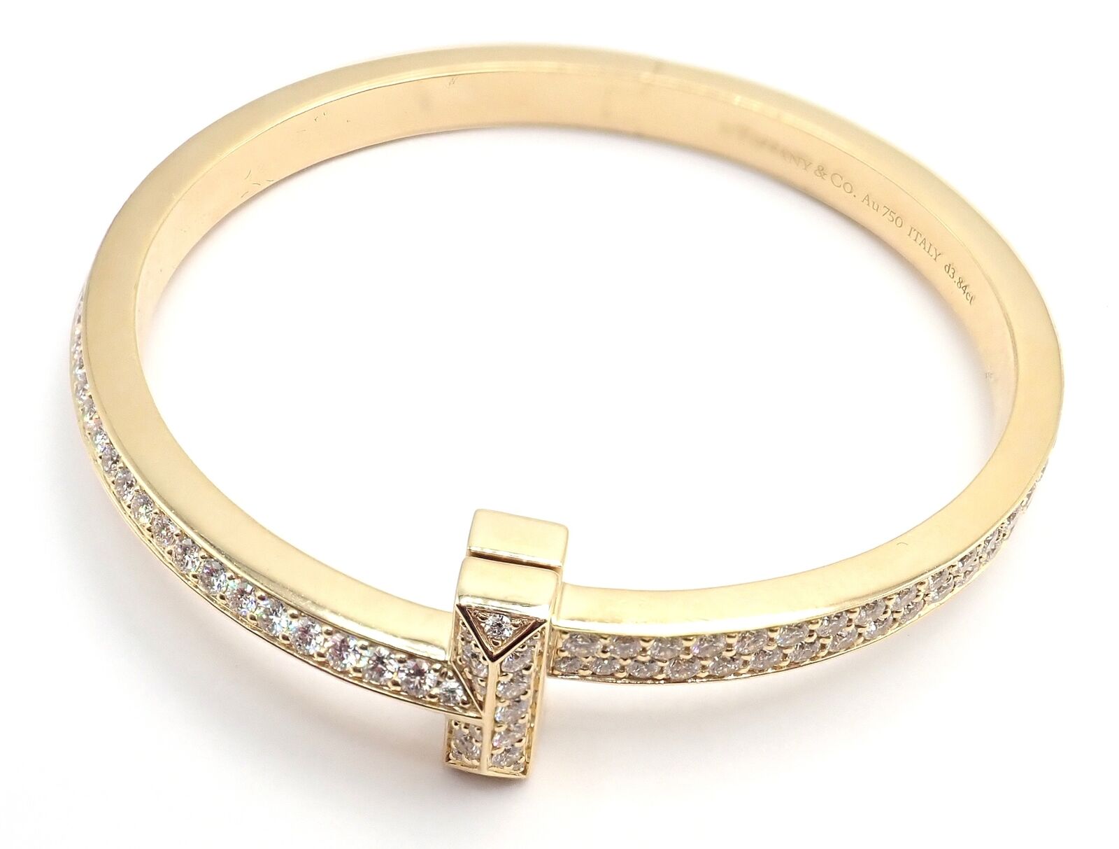 Authentic Tiffany & Co 18k Yellow Gold Diamond T1 Wide Hinged Bangle Bracelet - Luxury Jewelry for Women, Perfect for Weddings, Anniversaries & Special Occasions