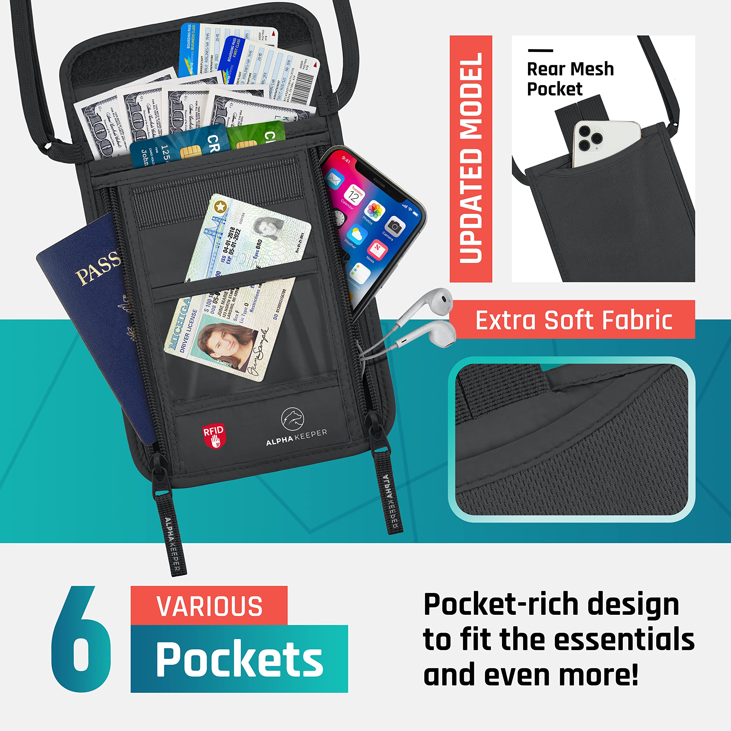 Anti-Theft RFID Blocking Neck Wallet - Secure Travel Pouch for Passport, Credit Cards & Cash | Slim Hidden Money Belt for Women & Men | Perfect for Airports, Sightseeing & International Trips