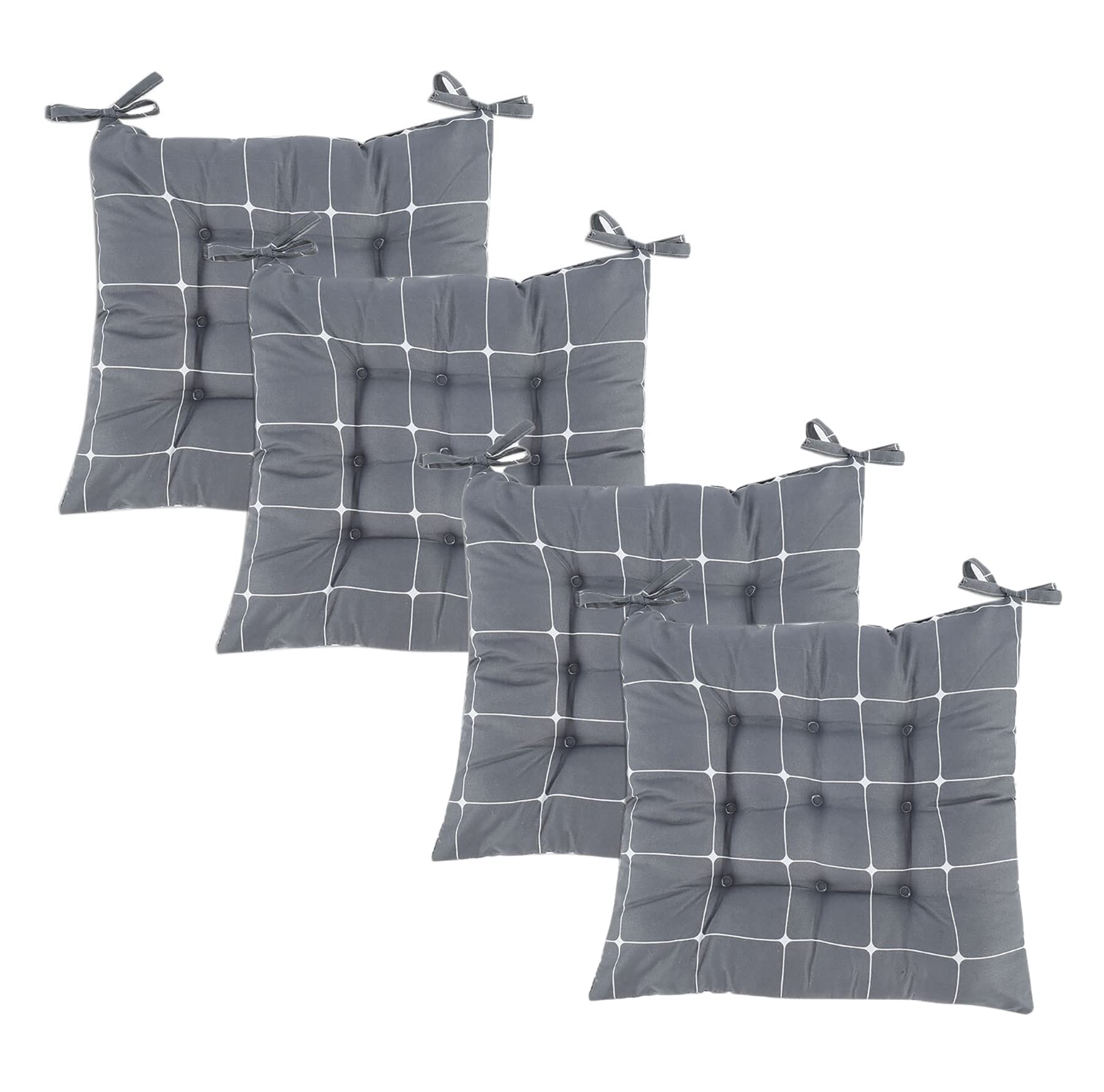 4-Pack Thin Dining Chair Cushions - 15x15 Inch Grey Office & Kitchen Chair Pads for Comfort - Perfect for Dining Room, Office, and Kitchen Seating