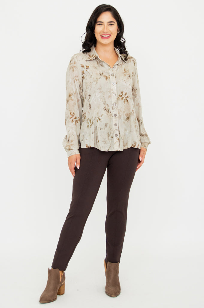 Linzy Blouse - Elegant Castle Print Linen Bamboo Blend Top for Women | Perfect for Summer Outfits, Office Wear & Casual Dates