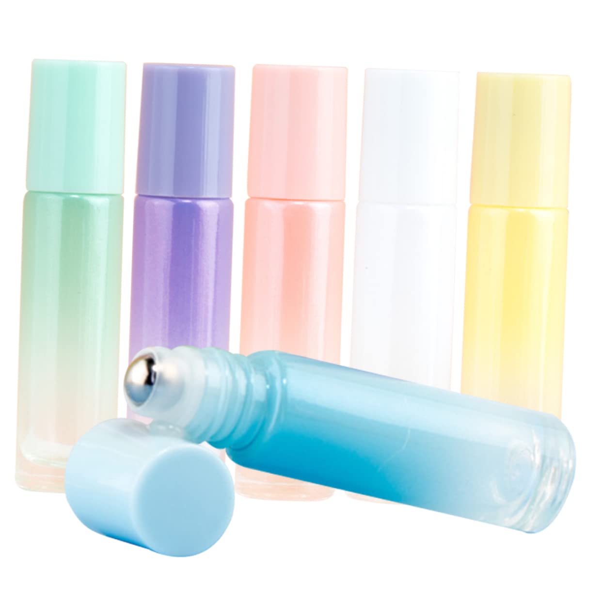 6 Pack Vintage Glass Roller Ball Perfume Bottles - Refillable Essential Oil & Cosmetic Travel Containers with Colorful Rollers for DIY Perfume, Aromatherapy & Sample Storage