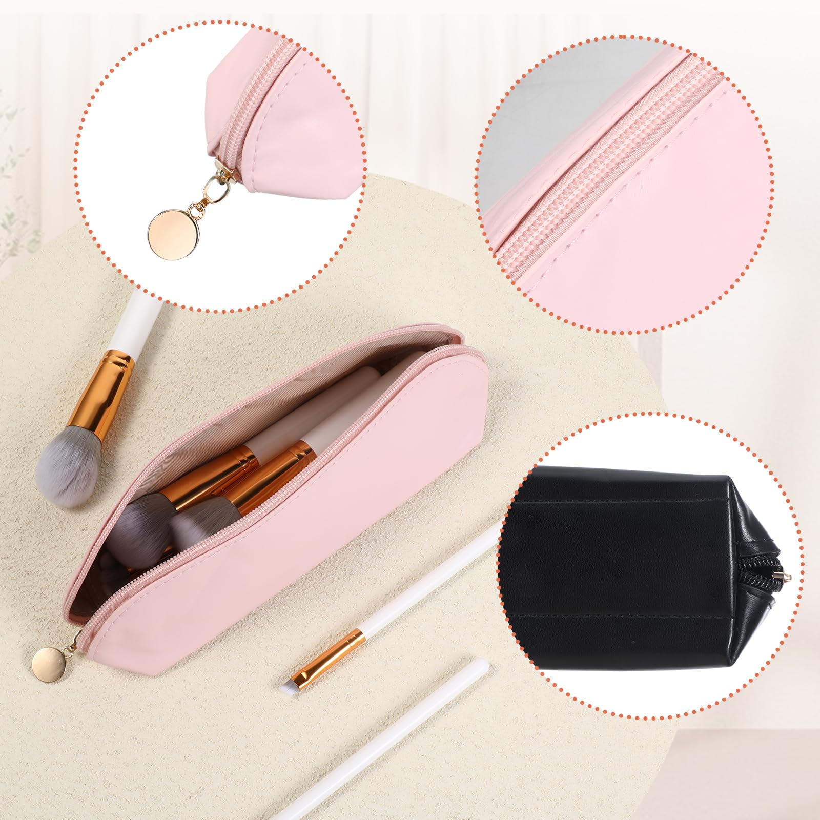 Premium PU Leather Travel Makeup Brush Holder with Zipper Closure - Portable & Washable Cosmetic Brush Organizer Pouch for Daily Use, Work, Travel & Outdoor Activities (Black, Pink) | Perfect for Makeup Artists, On-the-Go Touchups & Compact Storage
