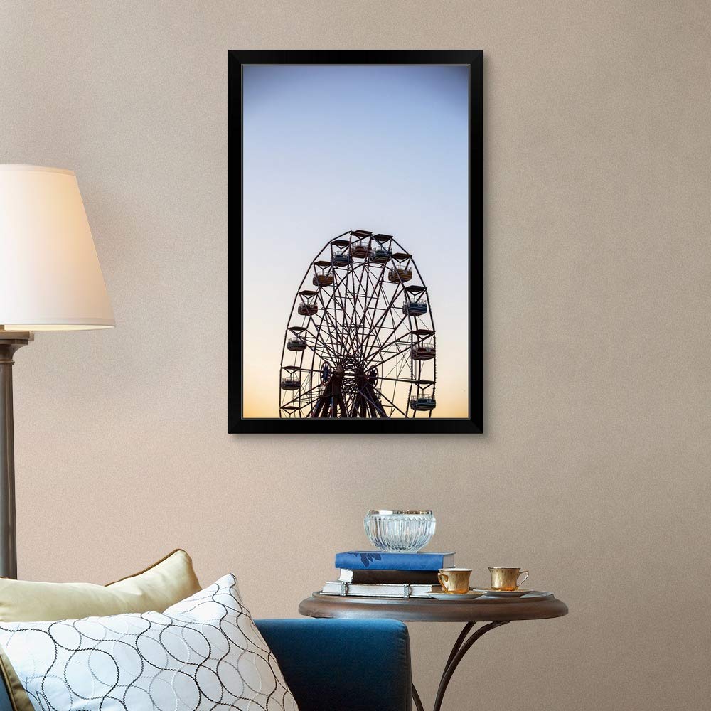 Virginia Beach Ferris Wheel Black Framed Wall Art Print - Coastal Virginia Landscape Artwork for Home, Office & Beach House Decor