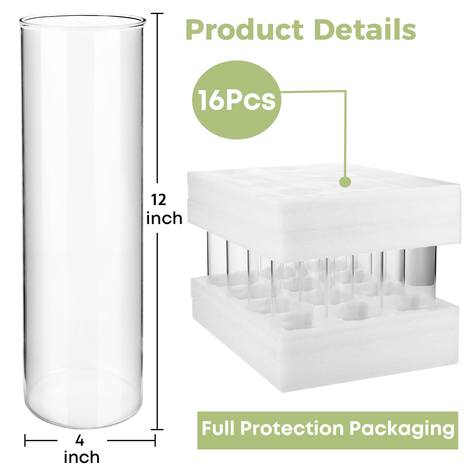 16-Piece Clear Glass Cylinder Vases - 12