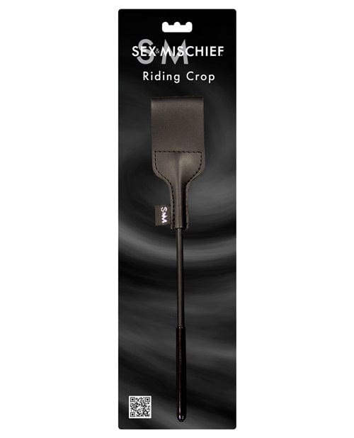 Sex & Mischief Black Leather Riding Crop - Equestrian & BDSM Accessory for Adults