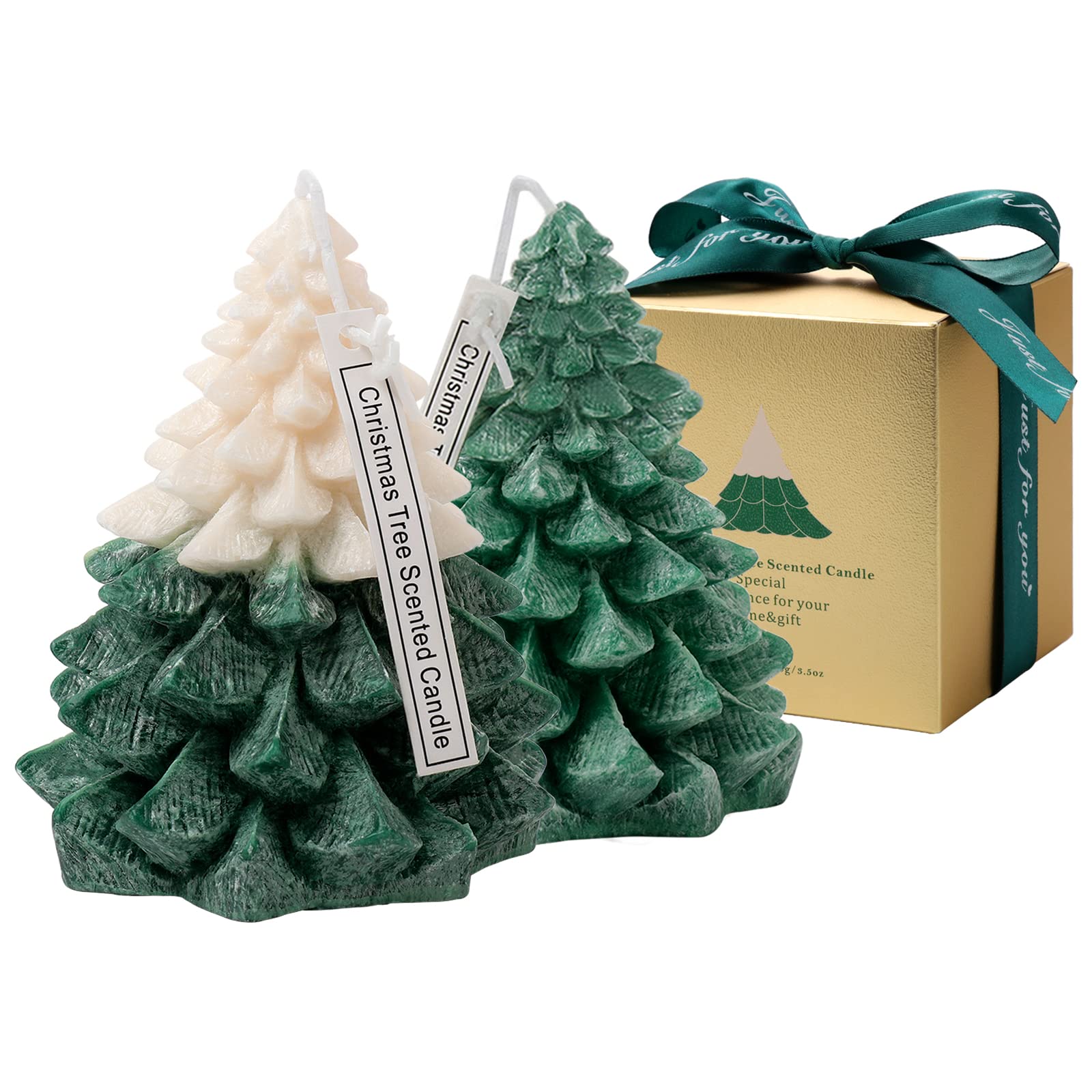 Christmas Scented Candles Gift Set - 2 Pack Tree Shaped Soy Wax Candles for Holiday Decor & Gifts