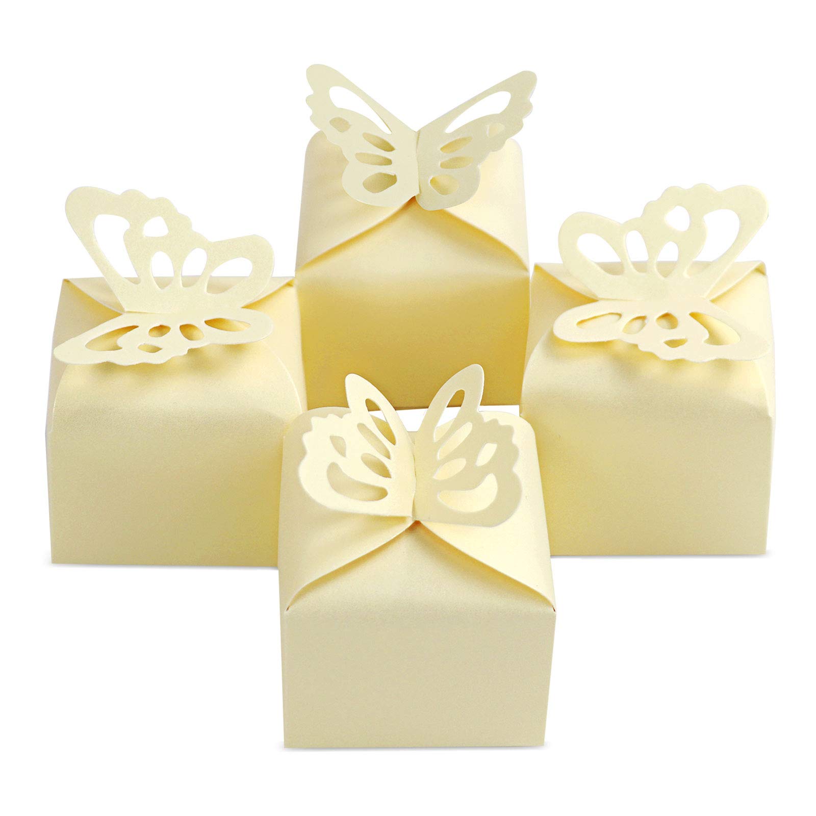 Yellow Butterfly Wedding Favor Boxes - 50pcs for Baby Shower & Party Decor