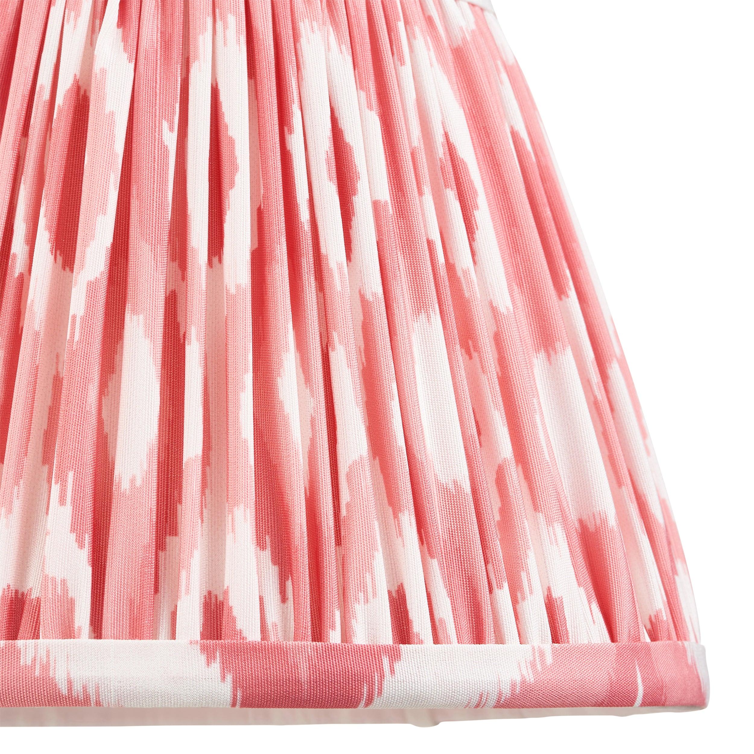 Bibury Green Table Lamp with Ikat 20cm Coral Pink Shade - Modern Home Office Bedroom Lighting Decor for Reading & Relaxation