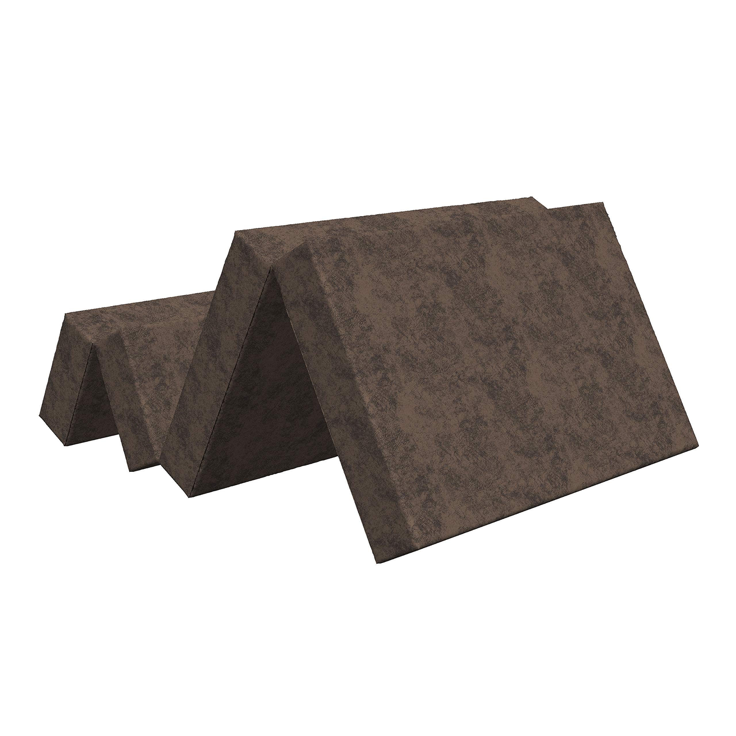 Ambesonne Faux Suede Foldable Mattress - Digitally Printed Queen Size Portable Futon Mat - Lightweight Sleeping Pad for Guest Bed, Camping & Dorms - Green Brown - Perfect for Small Spaces & Travel