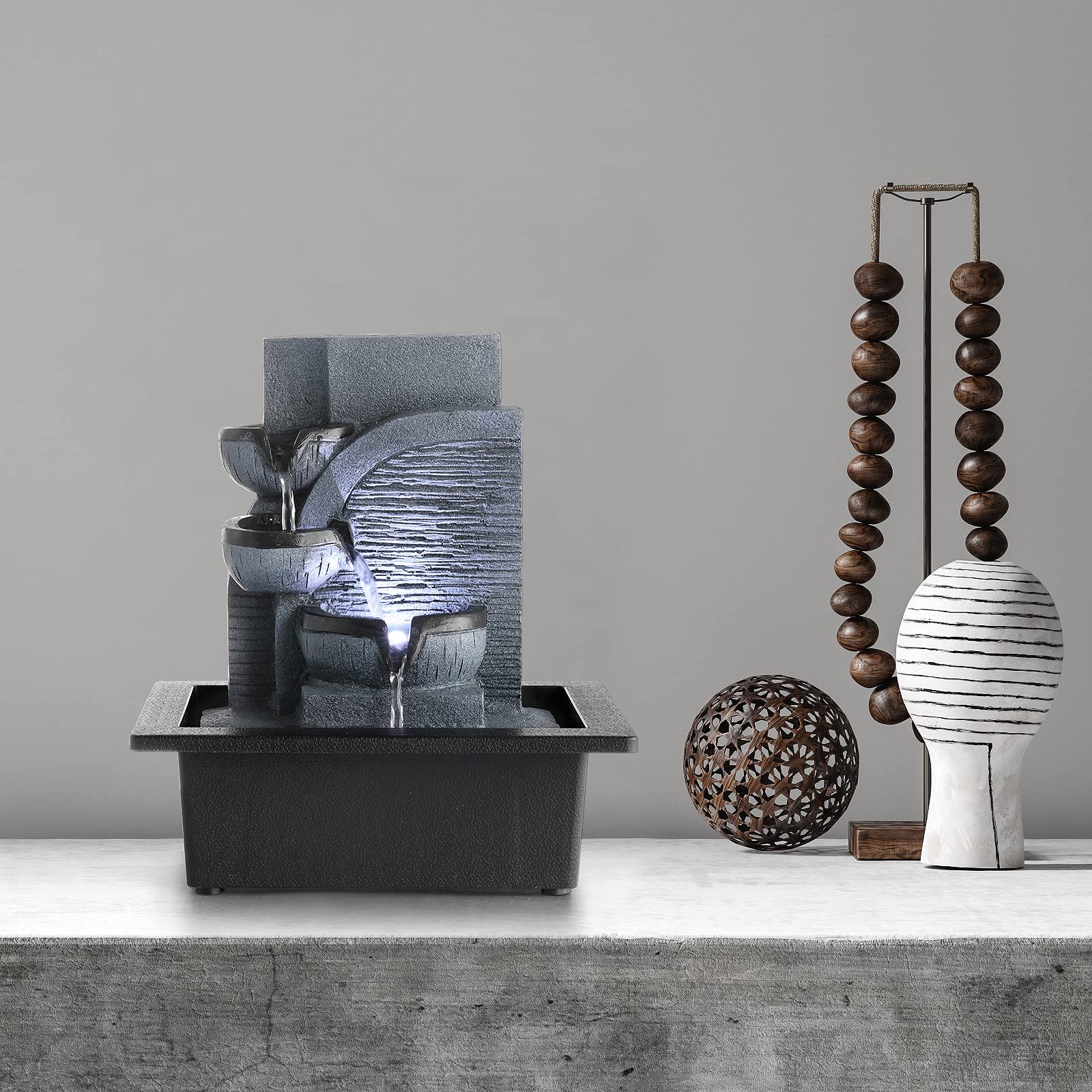 Dyna-Living Indoor Tabletop Fountain with LED Light - Relaxing Water Sound for Home, Bedroom, Office Décor | Perfect for Stress Relief, Meditation & Zen Decor