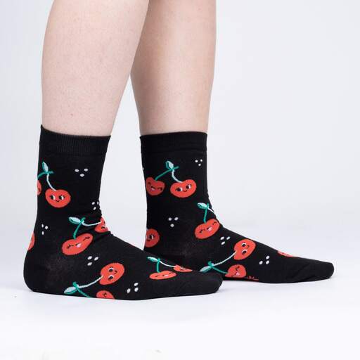 Sock It To Me Mon Cherry Women's Crew Socks - Fun & Comfortable Casual Socks for Everyday Wear, Work, and Gifts