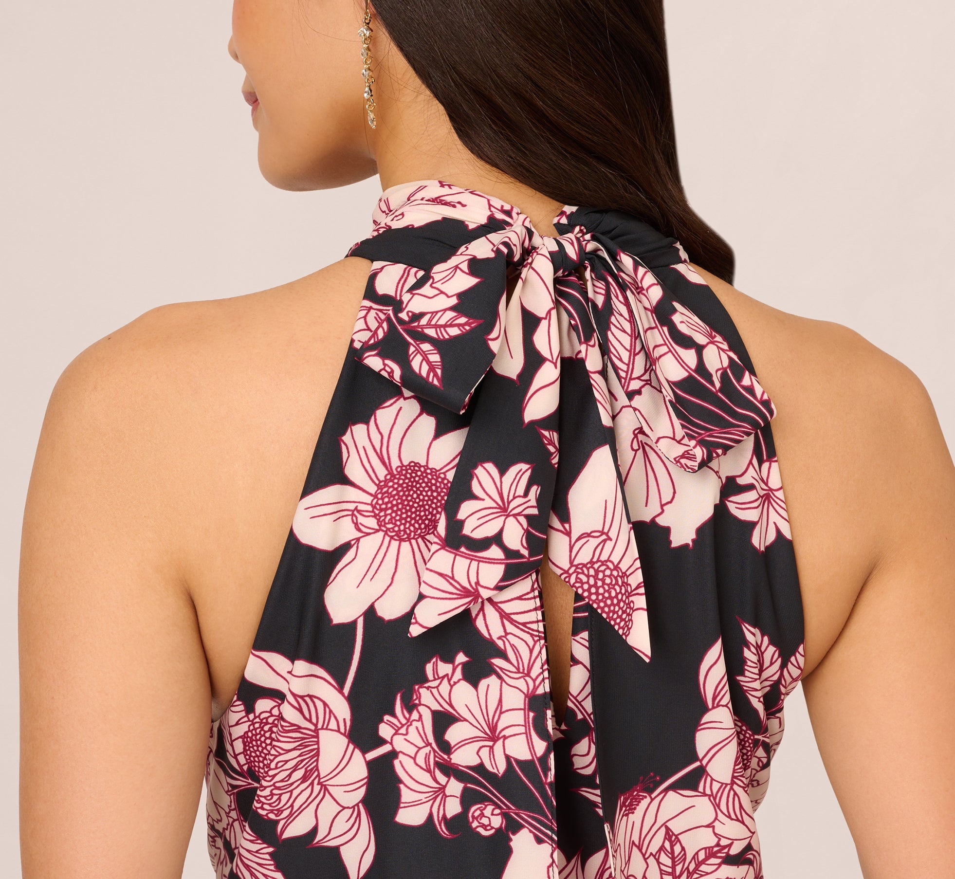 Floral Print Halter Midi Dress with Mock Neckline - Black Multi Color Summer Dress for Women, Perfect for Beach Vacation, Garden Party & Date Night Outfits