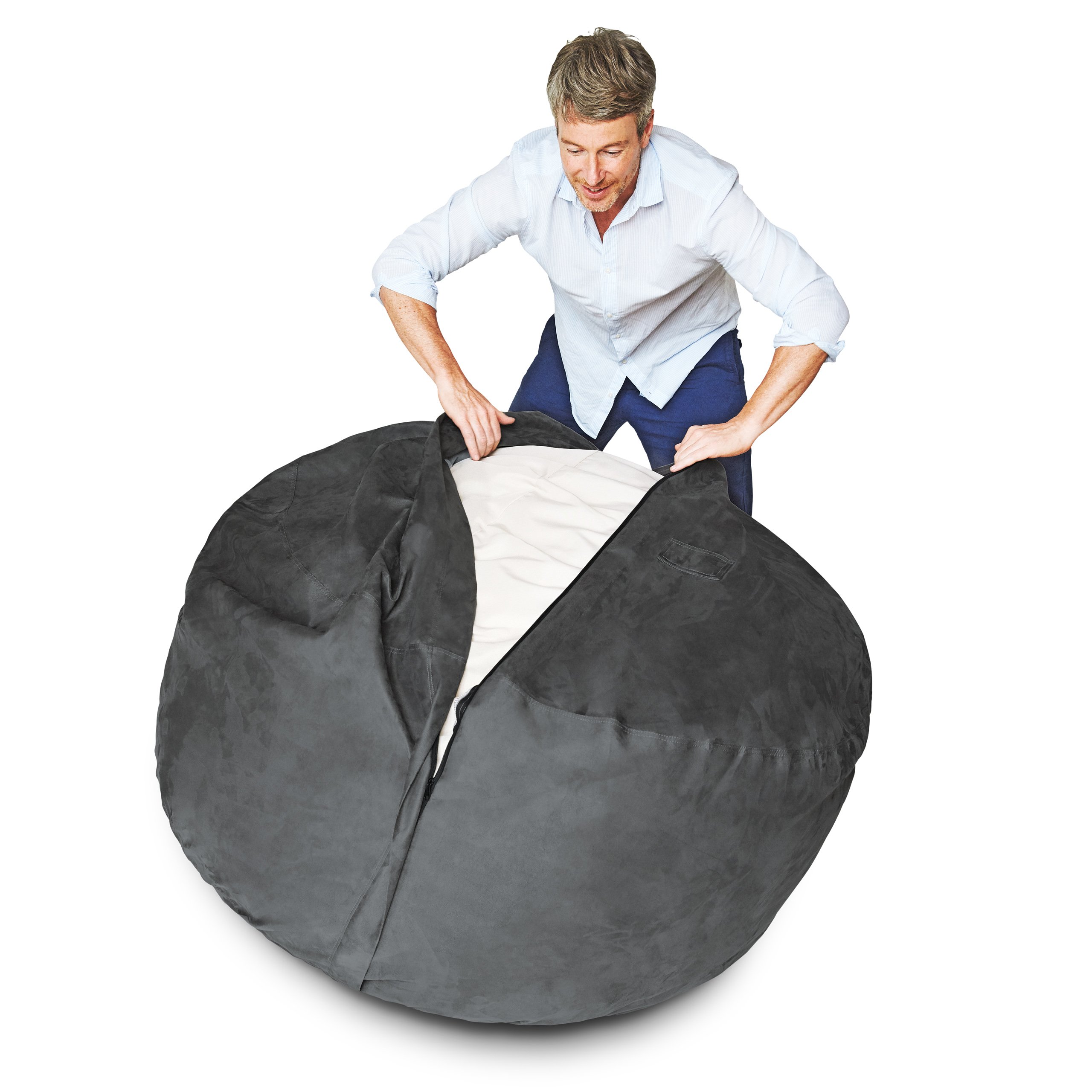 Lumaland 3ft Microsuede Bean Bag Chair - Ultra Soft Foam Filled Washable Bean Bag Sofa for Adults, Teens, Kids & Pets - Comfortable Sack Chair for Living Room, Bedroom, Game Room & Dorm - Black
