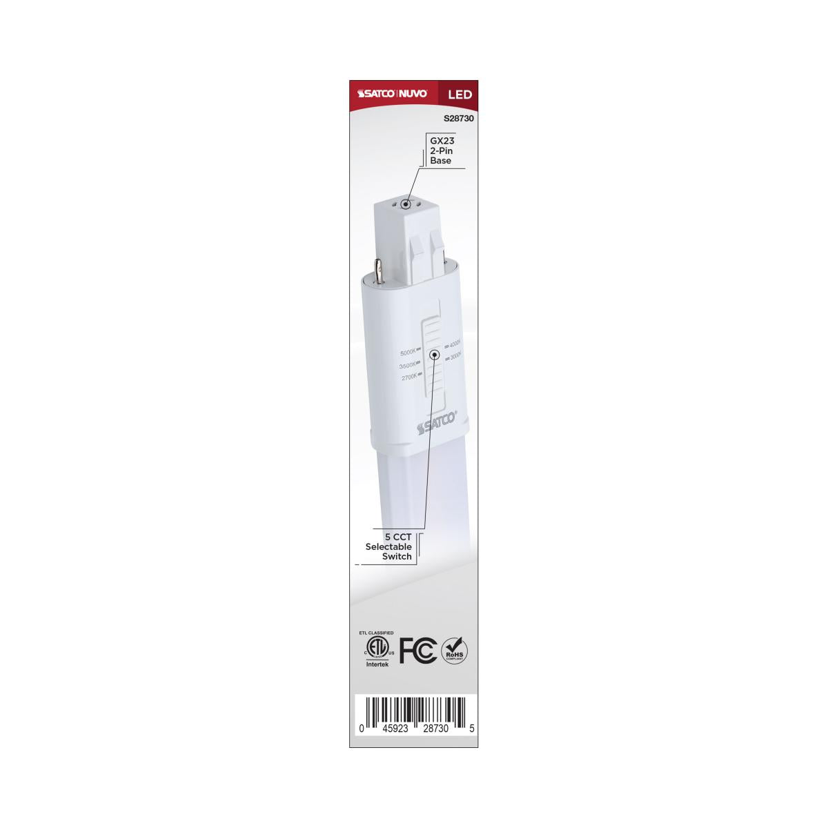2 Pin PL LED Bulb - 6W, 650 Lumens, Ballast Bypass, 2700K-5000K Color Temperature, GX23 Base - Energy Saving Light for Home, Office & Commercial Spaces