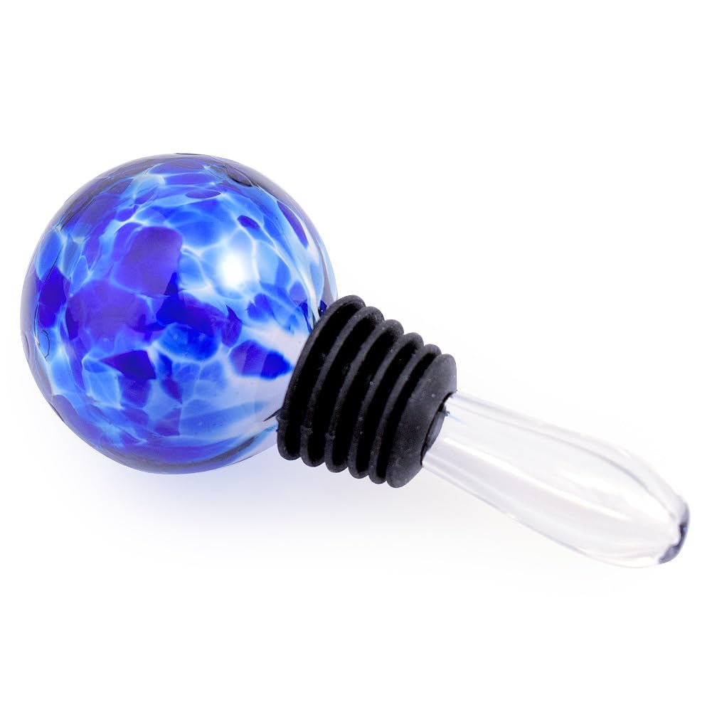 American Blown Glass Wine Bottle Stopper with Graduated Silicone Gasket - Blueberry Color, Perfect for Wine Preservation and Decorative Use