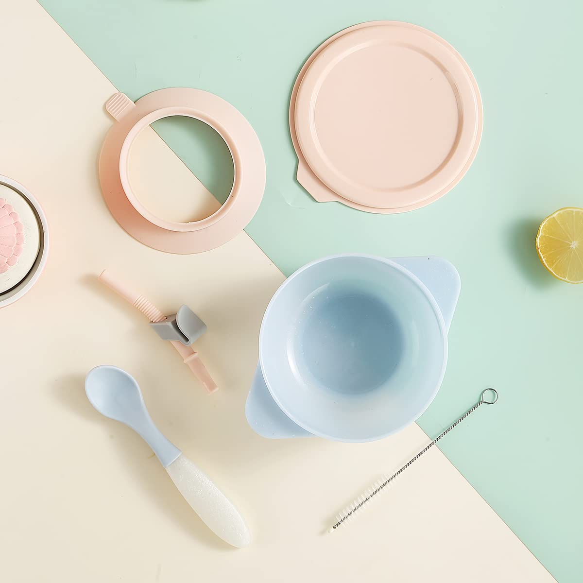 Kyraton Baby Bowls with Straw & Spoons - Unbreakable, Reusable, Slip-Resistant Suction Bowls for Infants & Toddlers - Perfect for Milk, Soup, Ice Cream & Baby-Led Weaning - Light Blue Feeding Bowl for High Chair, Travel & Home Use