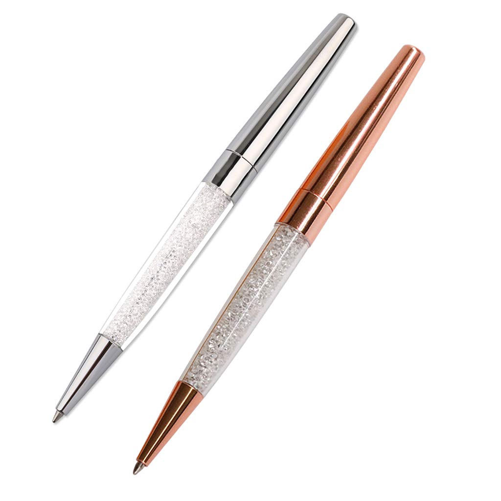 12Pcs Hibye Rose Gold & Silver Diamond Ballpoint Pens - Fine Black Ink, Crystal Decor, Metal Rollerball Pen with Ring for Wedding, Office, Gift Giving | Elegant Writing for Special Occasions & Daily Use