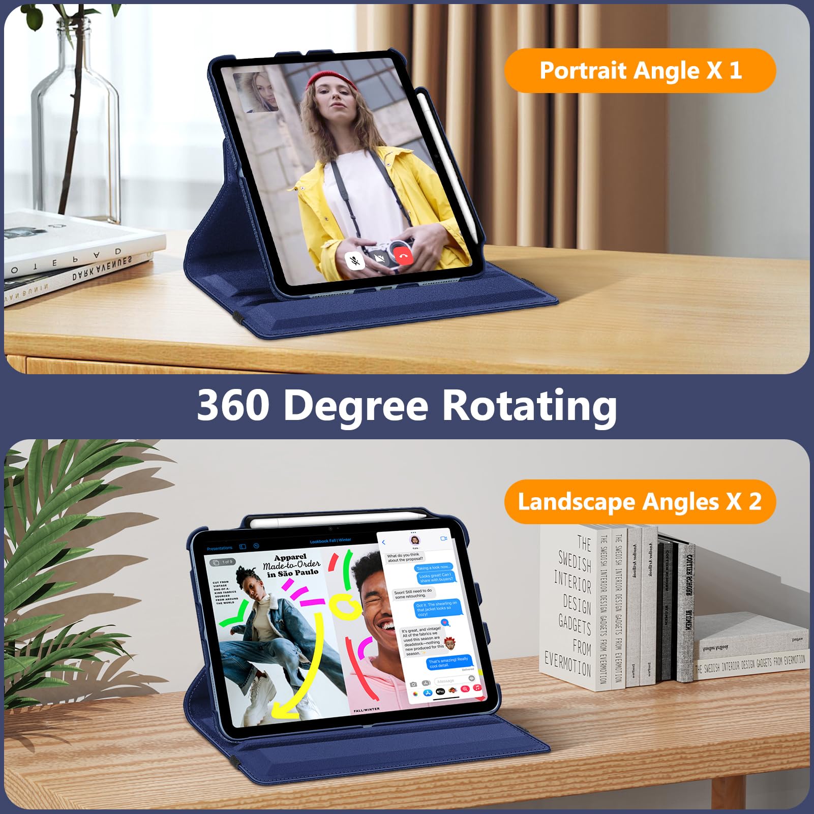 Fintie 360 Rotating Case for iPad 11th Gen (2025) & 10th Gen (2022) - Protective Stand Cover with Built-in Apple Pencil Holder | Navy Blue | Perfect for Work, Study & Entertainment