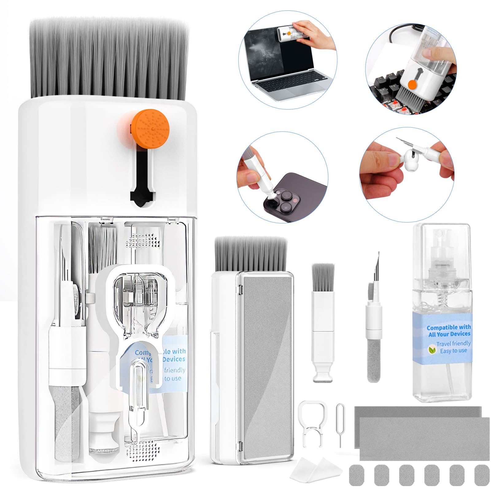 Keyboard Cleaner Laptop Cleaning Kit - All-in-One Computer Tech Brush with AirPod Cleaner, Electronic Screen Cleaner for MacBook, iPhone, Gaming Accessories - Perfect for Home, Office, and Travel Use
