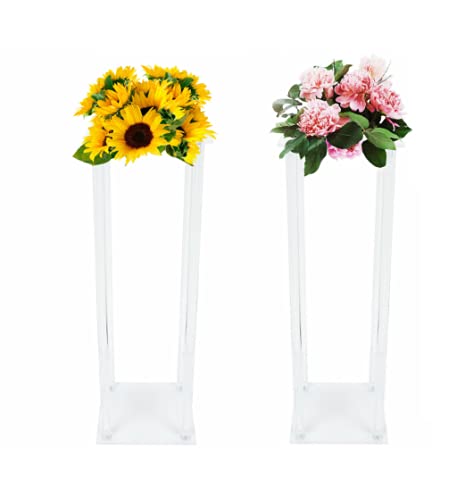 2Pcs Clear Acrylic Wedding Flower Stand - 60cm Tall Floor Vase for Wedding Centerpieces, Crystal Table Decor, Floral Display Rack & Backdrop Column - Perfect for Wedding Receptions, Bridal Showers, and Home Decor