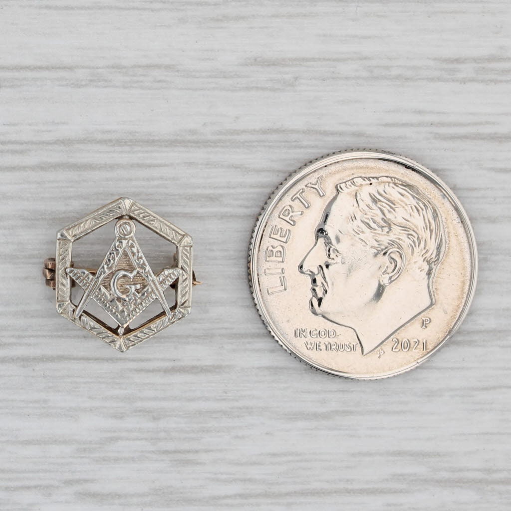Antique 1920s Masonic Pin - 10k & 18k Gold Blue Lodge Square & Compass Lapel Pin - Perfect for Collectors, Freemason Gifts & Vintage Jewelry Enthusiasts