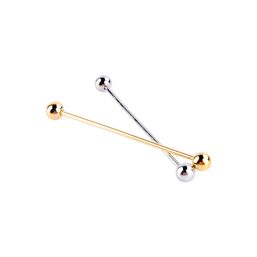 Gold Plated Steel Collar Pins for Men - 2 Pack Tie Bar Clips, 6CM Barbell Stud Brooch for Suits & Formal Wear | Perfect for Weddings, Business Meetings & Special Occasions