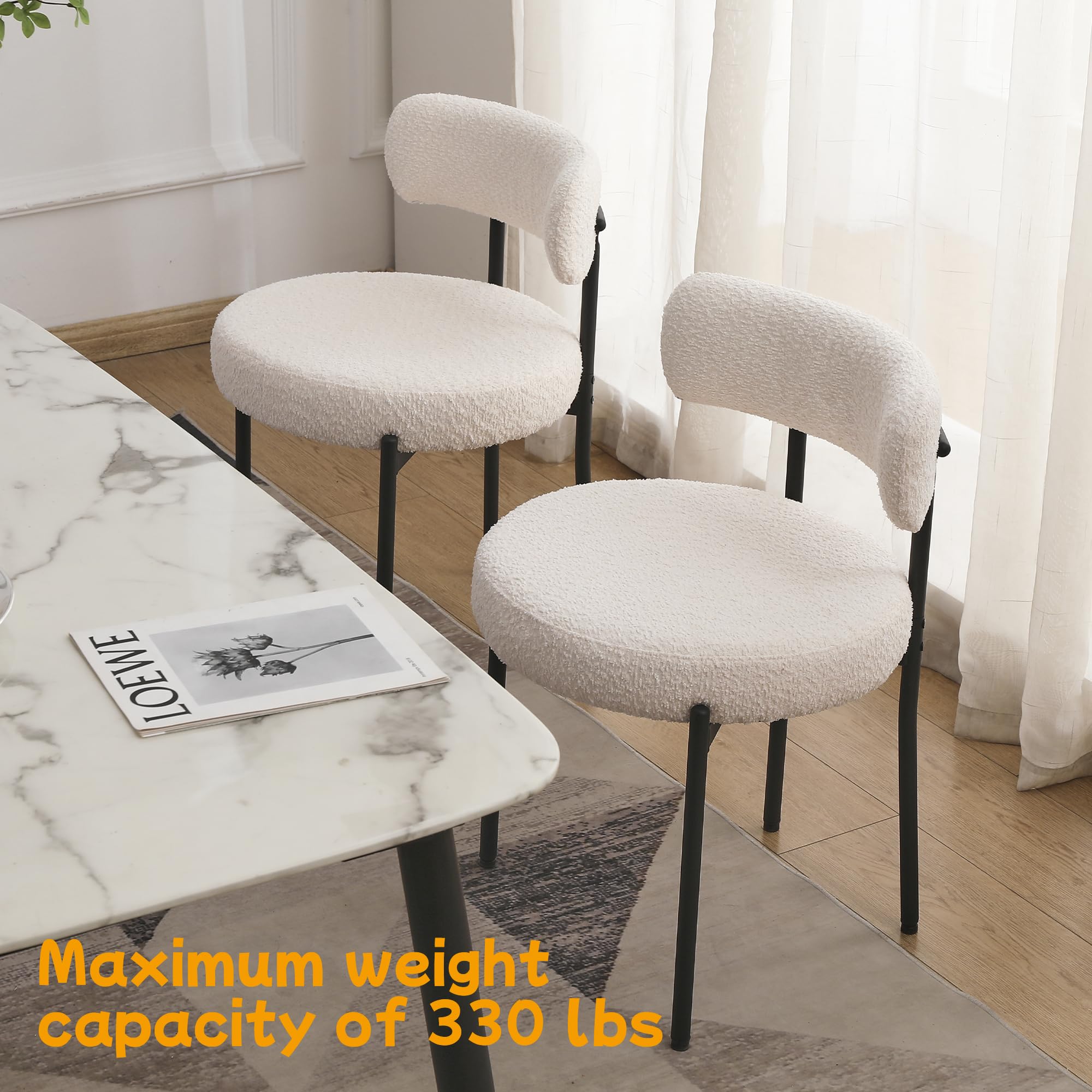 EDWELL White Dining Chairs Set of 2 - Modern Mid Century Kitchen Chairs with 3.94