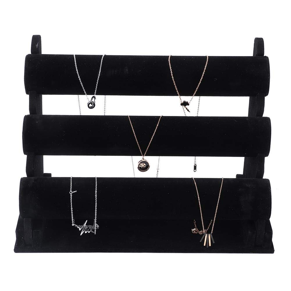 Qinlorgo 3-Tier Bangle & Watch Display Stand - Jewelry Storage Organizer for Stores & Boutiques - Black Flannel Desktop Storage Rack | Perfect for Jewelry Shop Displays, Retail Counter Organization & Home Jewelry Storage