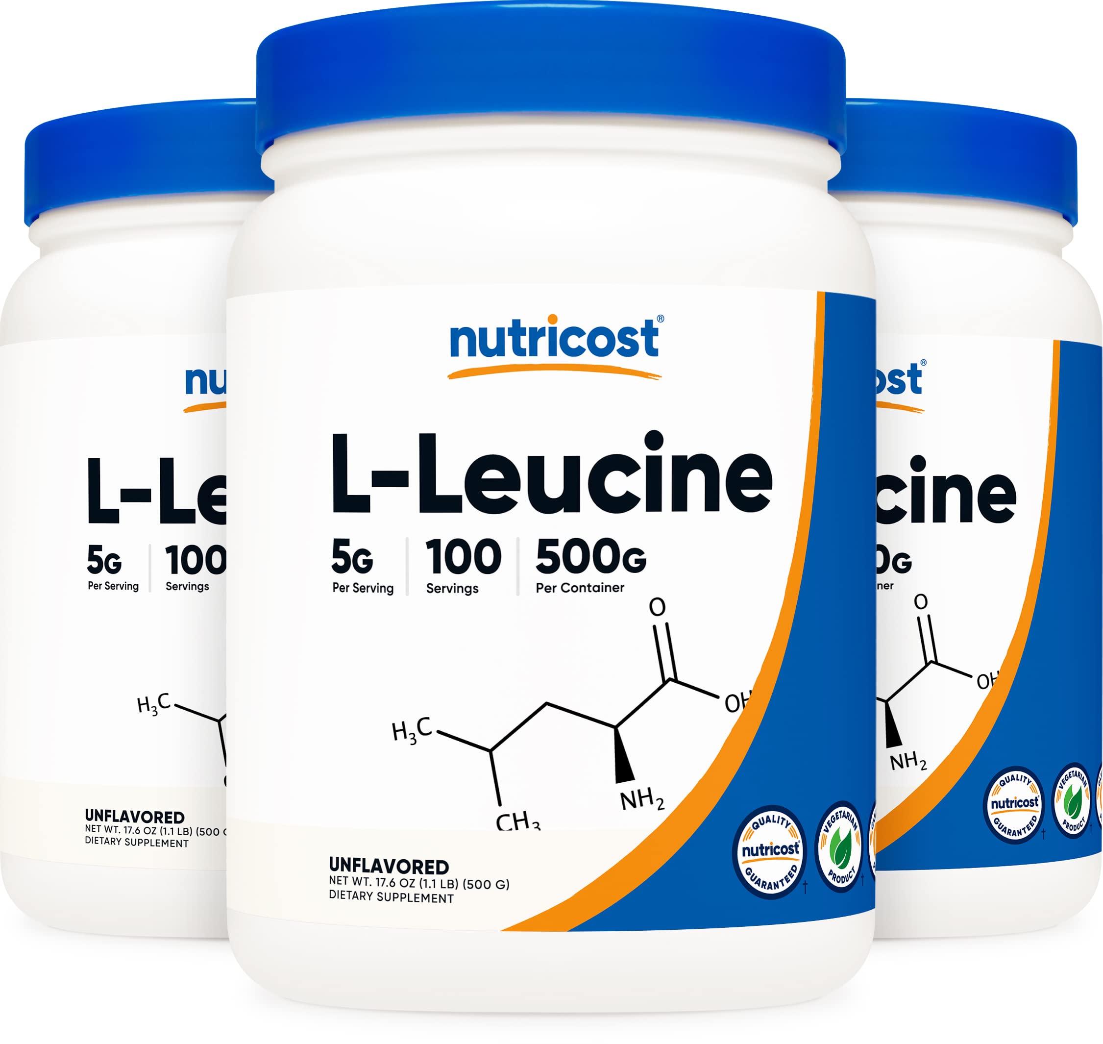 Nutricost Pure L-Leucine Powder 500g (3 Bottles) - Unflavored Branched Chain Amino Acid (BCAA) Supplement for Muscle Recovery, Workout & Bodybuilding - Perfect for Post-Workout, Fitness & Athletic Performance